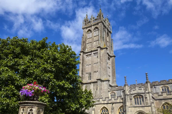 A view of St. John the Baptists Church in the historic town of Glastonbury in Somerset, UK.