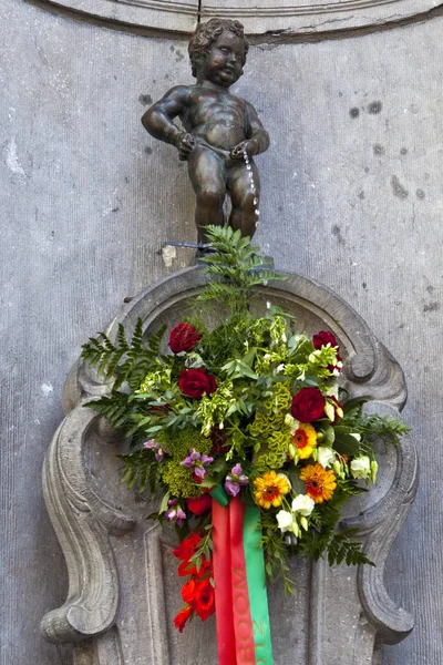 Brussels Belgium August 5Th 2012 View Historic Manneken Pis Sculpture — Stock Photo, Image