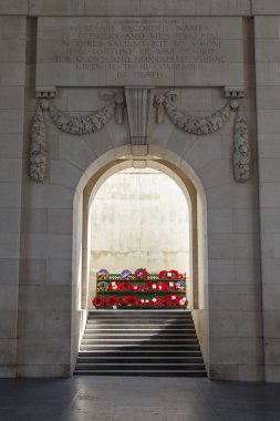 Ypres, Belgium - August 10th 2012: Inside the historic Menin Gate - the war memorial for British and Commonwealth soldiers who were killed in Ypres during World War I and whose graves are unknown, in Ypres. clipart
