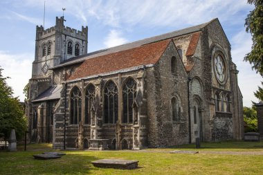 A view of the historic Waltham Abbey Church in Waltham Abbey, Essex. King Harold II who died at the Battle of Hastings in 1066 is said to be buried in the churchyard clipart