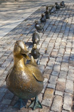 Moscow, Rusya Federasyonu - 14 Ağustos 2011: İçin yapmak şekilde Ducklings birini Novodevichy Park, Moskova, Rusya heykeller. Heykeller ABD'de kamu bahçe olanlara özdeş Şehir Boston