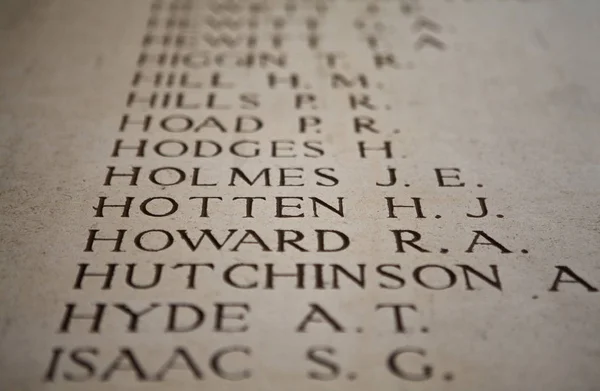 Ypres Belgium August 10Th 2012 Names British Commonwealth Soldiers Killed — 图库照片