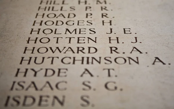 Ypres Belgium August 10Th 2012 Names British Commonwealth Soldiers Killed — 图库照片