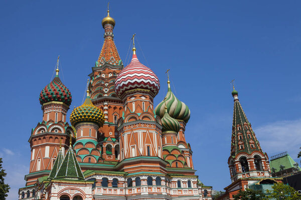 A view of the stunning Saint Basils Cathedral in the city of Moscow, Russia.