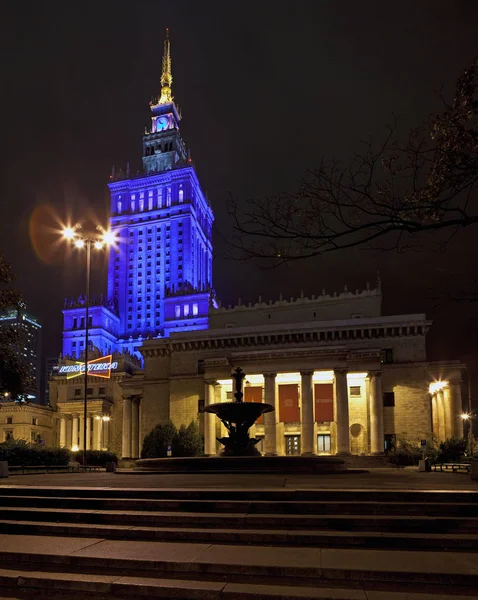 Varsovie Pologne Août 2018 Vue Nocturne Palais Historique Culture Des — Photo