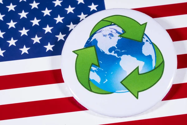 Recycling symbool en de USA vlag — Stockfoto