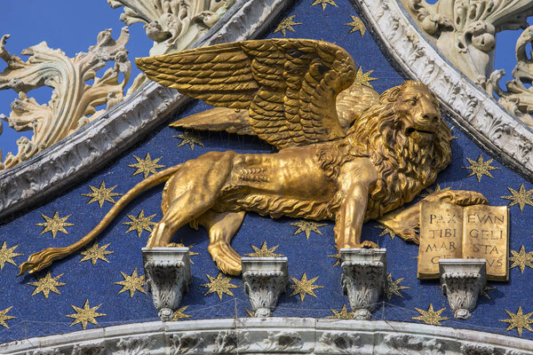 Lion of Venice Sculpture on St. Marks Basilica in Venice