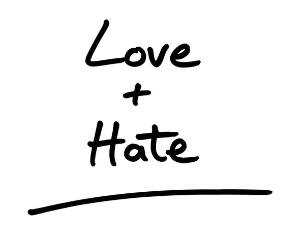 Love and Hate handwritten on a white background.