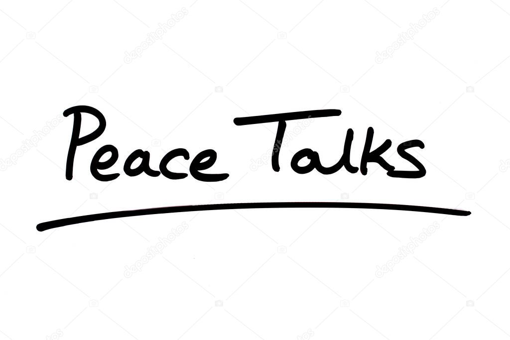 Peace Talks handwritten on a white background.