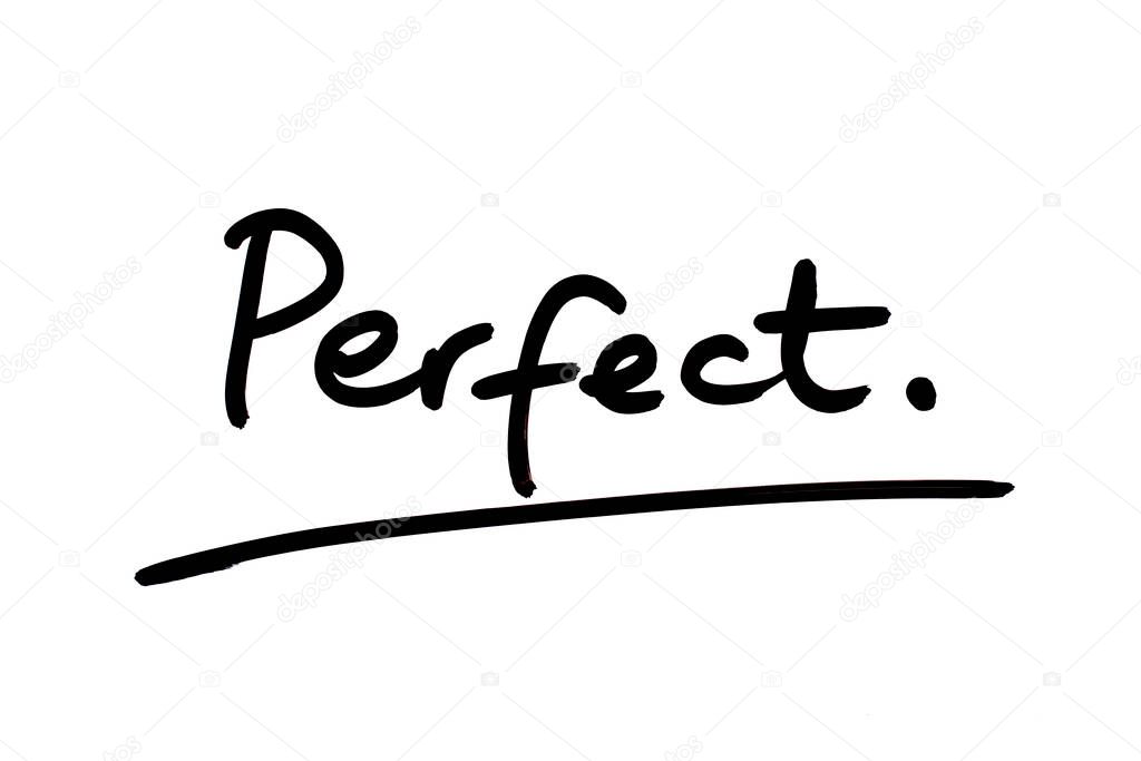 The word Perfect handwritten on a white background.