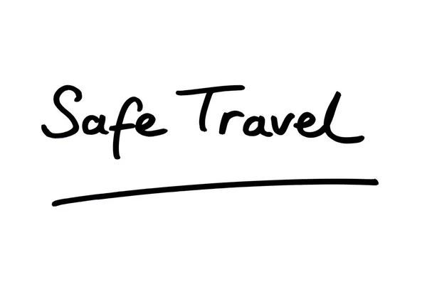 白い背景に手書きの安全な旅行 — ストック写真