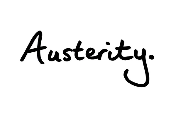 Das Wort Austerität Handgeschrieben Auf Weißem Hintergrund — Stockfoto