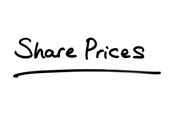 Share Prices Handwritten White Background — Stock Photo, Image