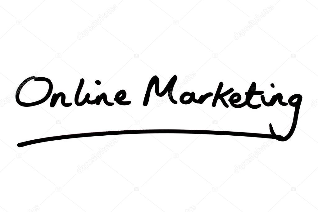 Online Marketing handwritten on a white background.