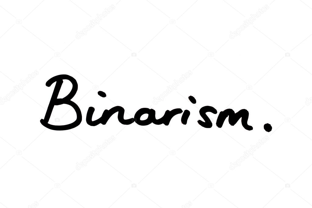 The word Binarism handwritten on a white background.