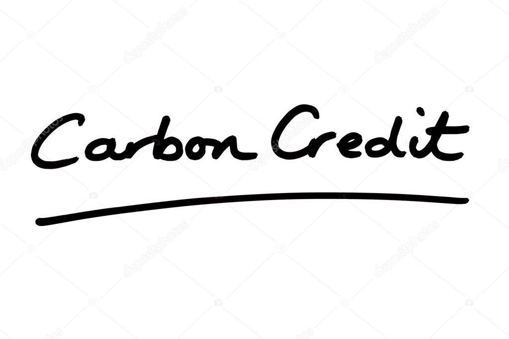 Carbon Credit handwritten on a white background.