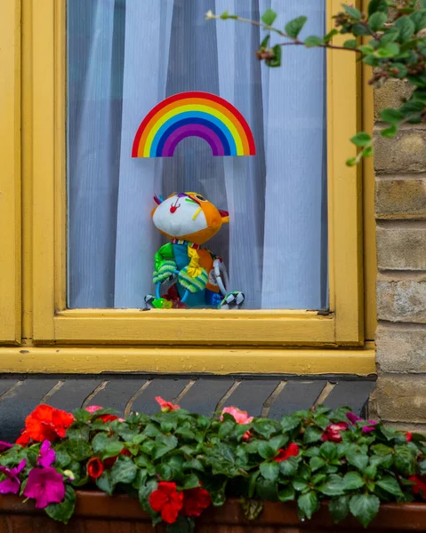 London June 17Th 2020 Rainbow Sticker Cuddly Toy Window House — Stock Photo, Image