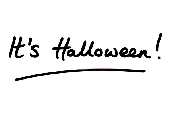 Jest Halloween Odręcznie Napisane Białym Tle — Zdjęcie stockowe