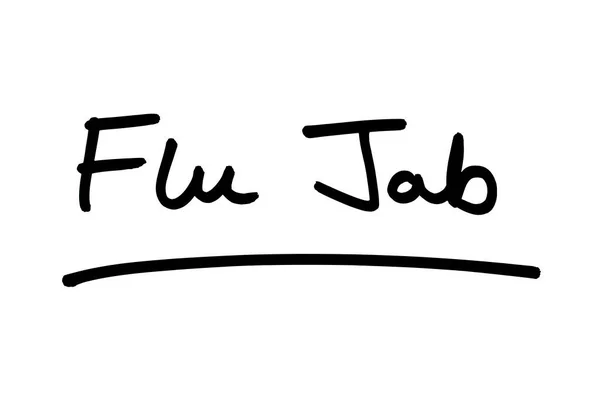 白い背景に手書きのFlu Jab — ストック写真