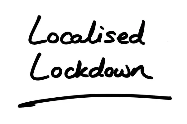 Lockdown Localizado Escrito Mão Fundo Branco — Fotografia de Stock