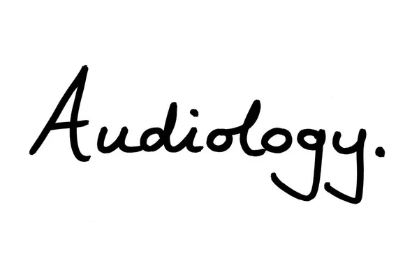 Audiologie Scrisă Mână Fundal Alb — Fotografie, imagine de stoc