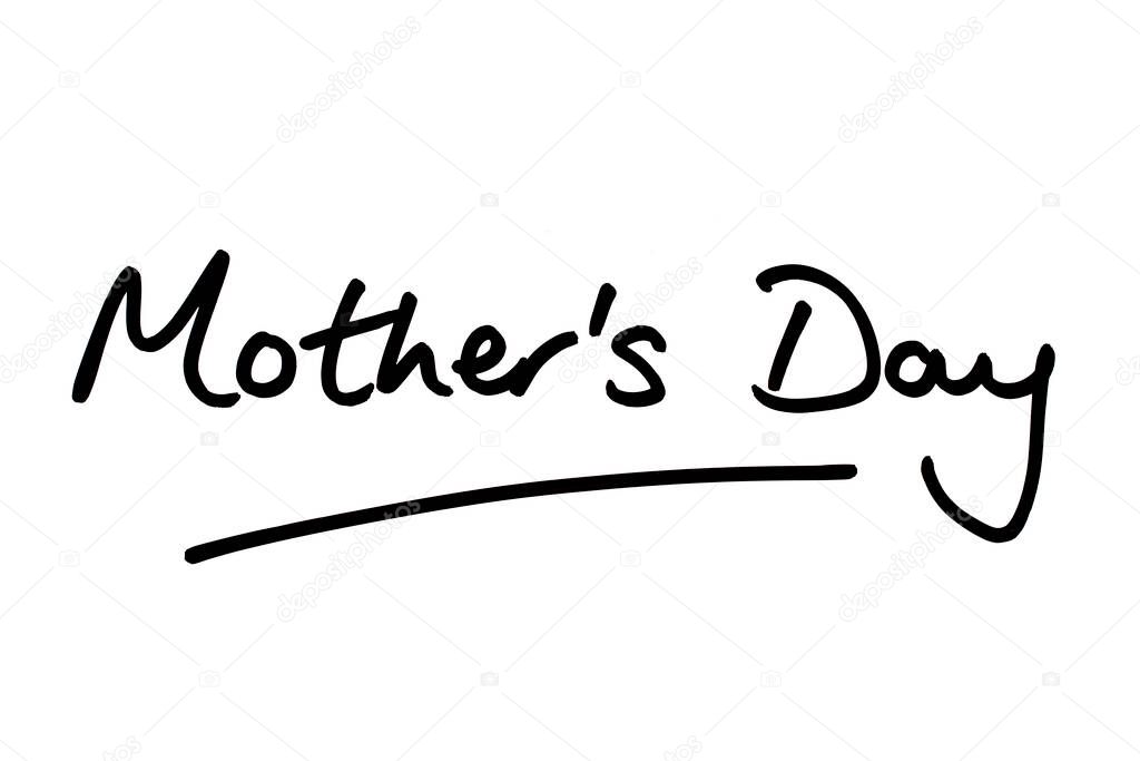 Mothers Day handwritten on a white background.