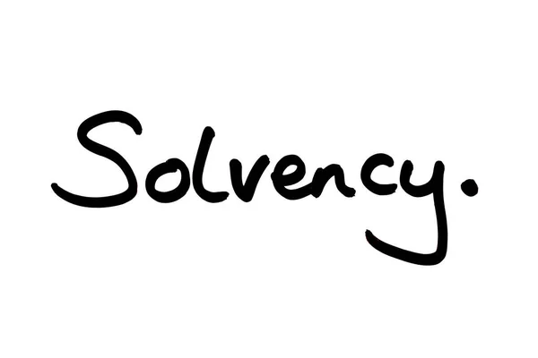 Het Woord Solvency Handgeschreven Een Witte Achtergrond — Stockfoto