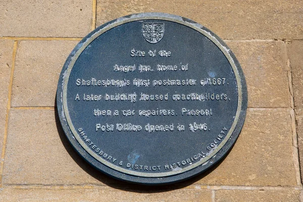 Dorset August 1St 2020 Plaque Marking Location Former Angel Inn — Stock Photo, Image