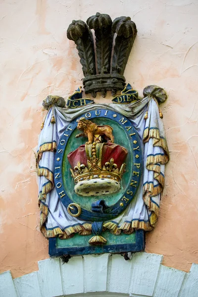 Portmeirion Wales September 2020 Ein Wappen Und Das Motto Für — Stockfoto