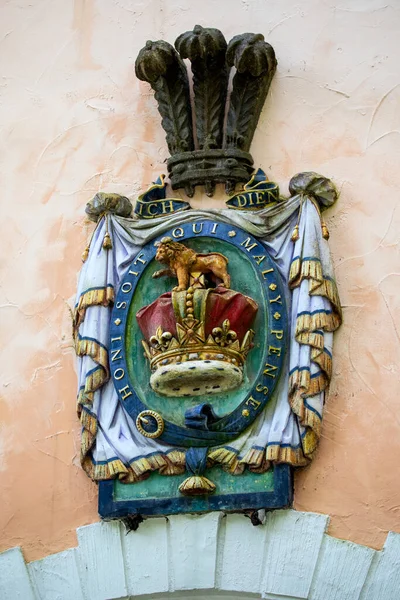 Portmeirion Pays Galles 1Er Septembre 2020 Blason Devise Ordre Jarretière — Photo