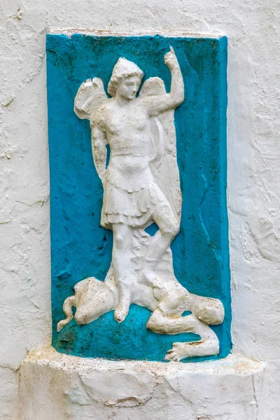 Portmeirion Walia Września 2020 Zbliżenie Rzeźbionej Tablicy Zewnątrz Domu Poboru — Zdjęcie stockowe