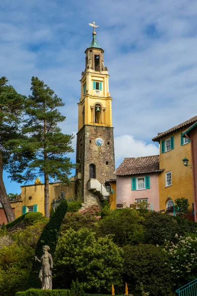 A view of the Bell Tower in the village of Portmeirion in North Wales, UK.