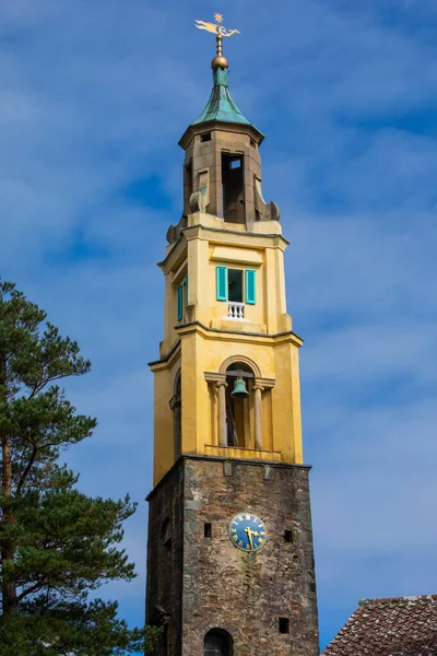 Blick Auf Den Schönen Glockenturm Dorf Portmeirion Nordwales Großbritannien — Stockfoto