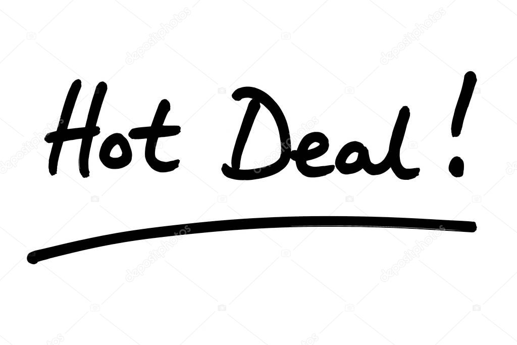 Hot Deal! handwritten on a white background.
