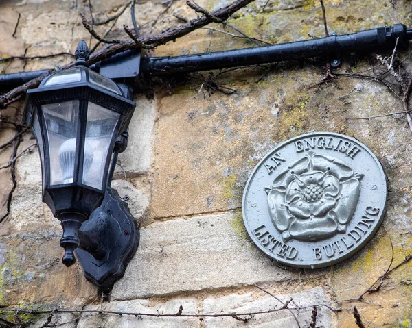 Gloucestershire October 2Nd 2020 Close English Listed Building Plaque Medient — 스톡 사진