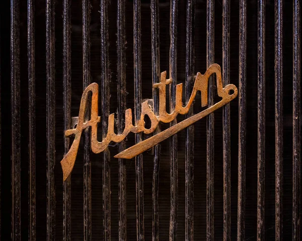 Närbild Logotypen Vintage Amerikansk Austin Bil American Austin Car Company — Stockfoto
