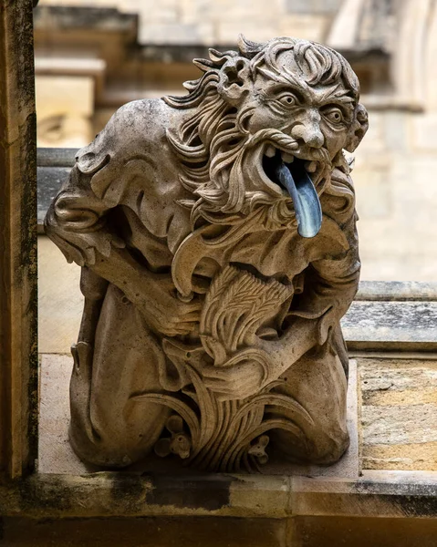 Primer Plano Una Gárgola Ornamentada Bellamente Esculpida Exterior Catedral Gloucester — Foto de Stock