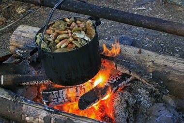 Mantar eski bir metal tavada pişirilir. Seçici odak