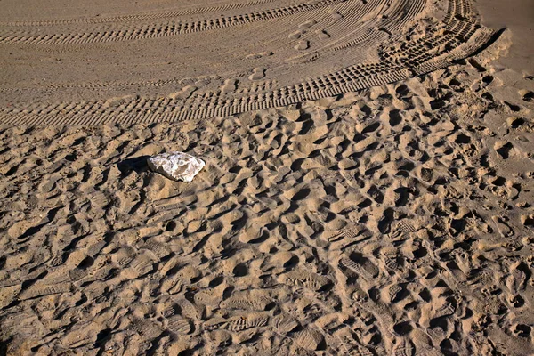 Υπέροχη μοναχική λευκή πέτρα, πάνω στην αμμώδη παραλία — Φωτογραφία Αρχείου
