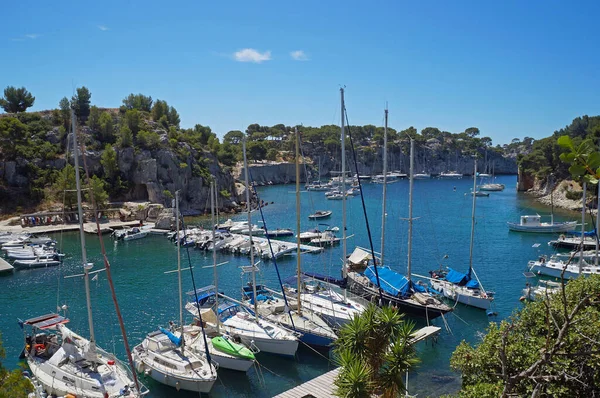 Aangemeerde Boten Jachten Calanque Port Miou Departement Bouches Rhone Frankrijk Stockfoto