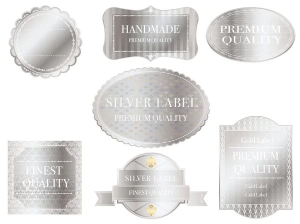 Uppsättning Blandade Silver Etiketter Med Text Utrymme Vit Bakgrund Vektorillustration — Stock vektor