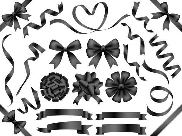 Set Assorted Black Ribbons Vector Illustration — Stock Vector