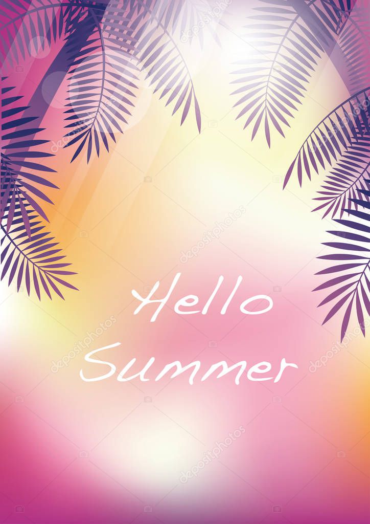 Summer tropical background with palms and text space.