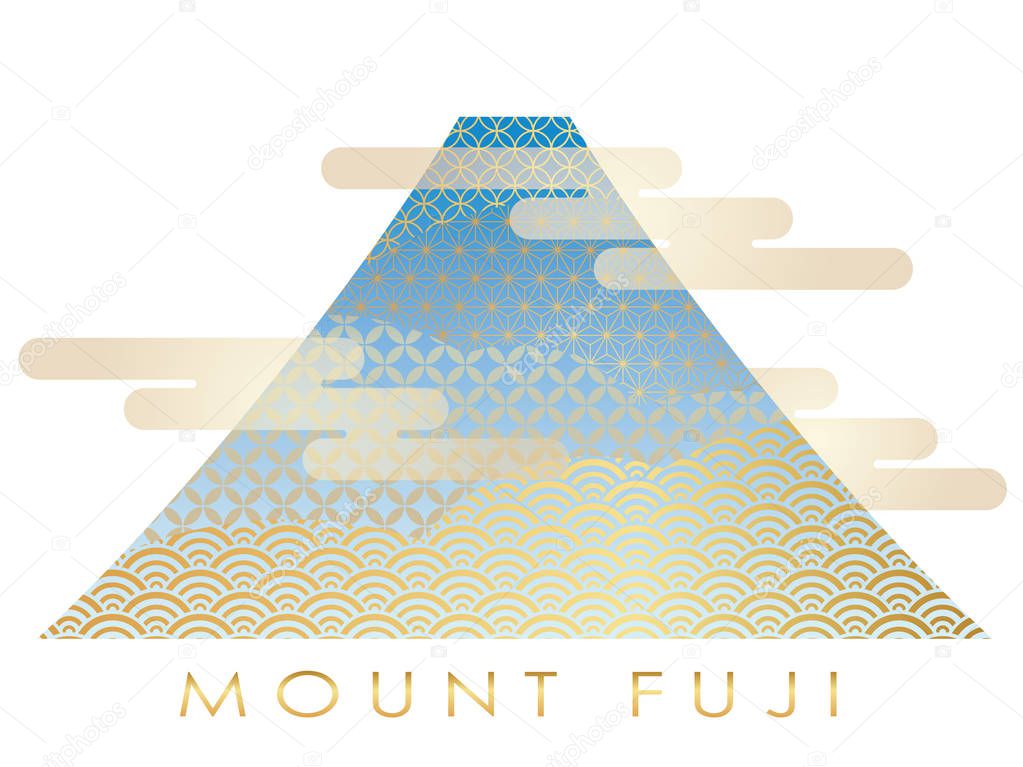Mt. Fuji decorated with traditional Japanese patterns, vector illustration. 