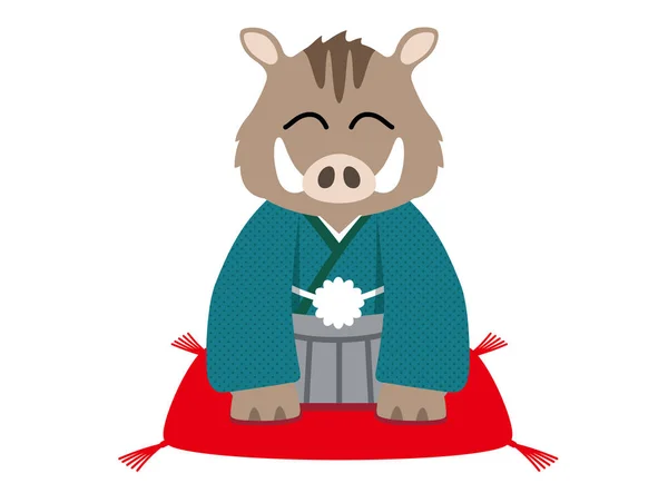 Verpersoonlijkte Everzwijn Gekleed Traditionele Japanse Kleding Vectorillustratie — Stockvector