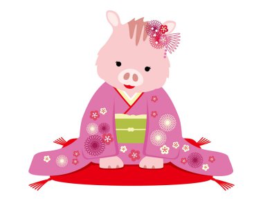 Şahsında yaban domuzu geleneksel Japon, vektör çizim kılığına girmiş.