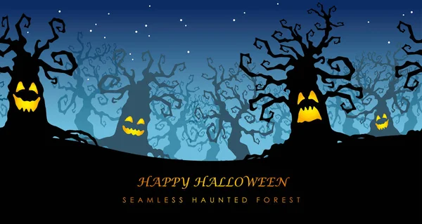 Happy Halloween Sömlös Hemsökt Skog Med Text Utrymme Vektorillustration Horisontellt — Stock vektor