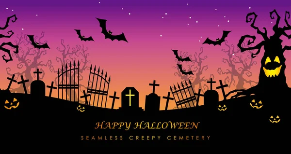 Fröhliche Halloween Nahtlose Gruselige Friedhof Mit Text Space Vektorillustration Horizontal — Stockvektor