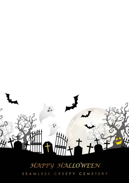 Fröhliche Halloween Nahtlose Gruselige Friedhof Mit Text Space Vektorillustration Horizontal — Stockvektor