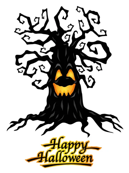 Hemsökta Träd Med Happy Halloween Logotyp Vektor Illustrationer — Stock vektor